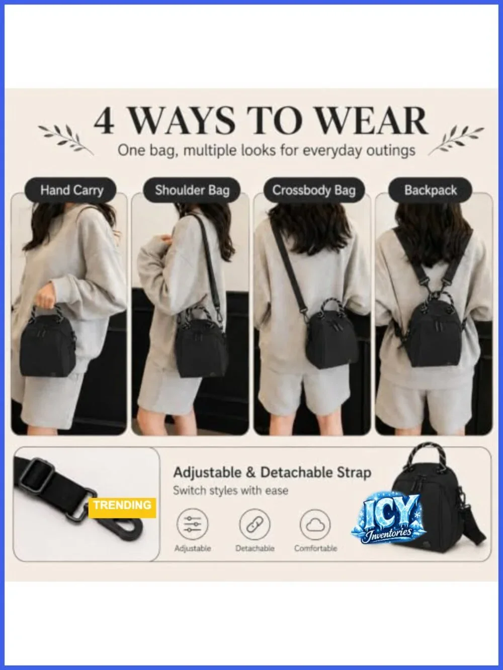 Mini Crossbody Bag Nylon Travel Purse Convertible Backpack